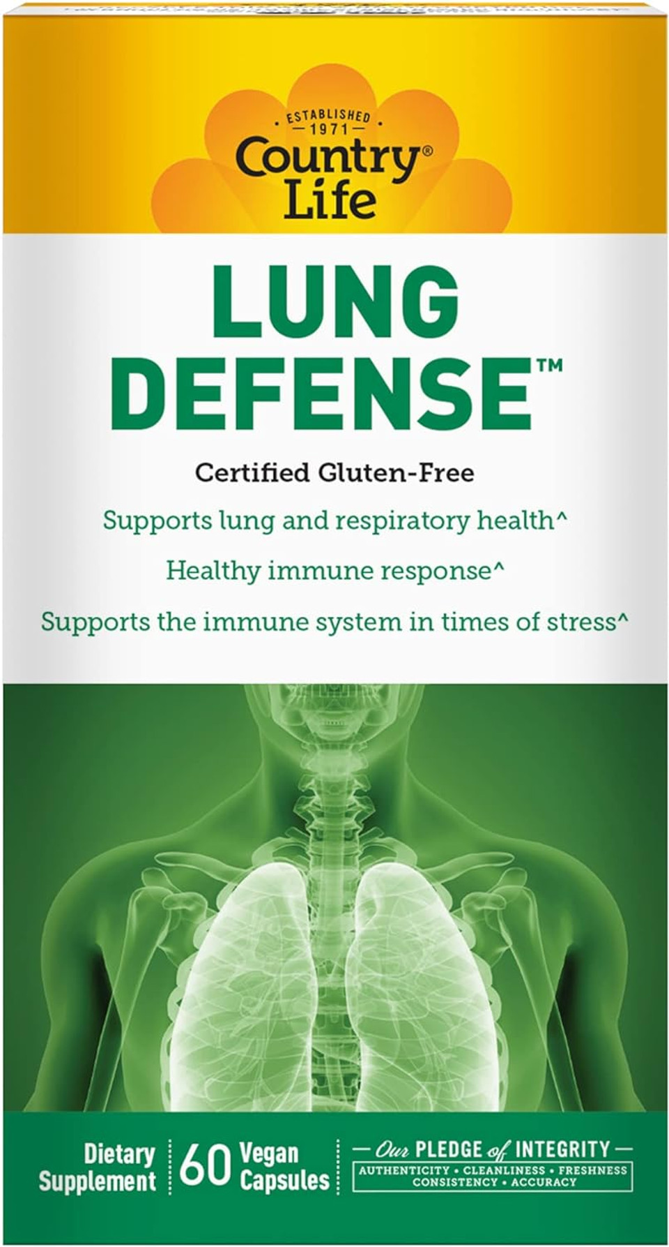 Country Life Lung Defense, Supports Lung And Respiratory Health, 60 Vegan Capsules, Certified Gluten Free, Certified Vegan