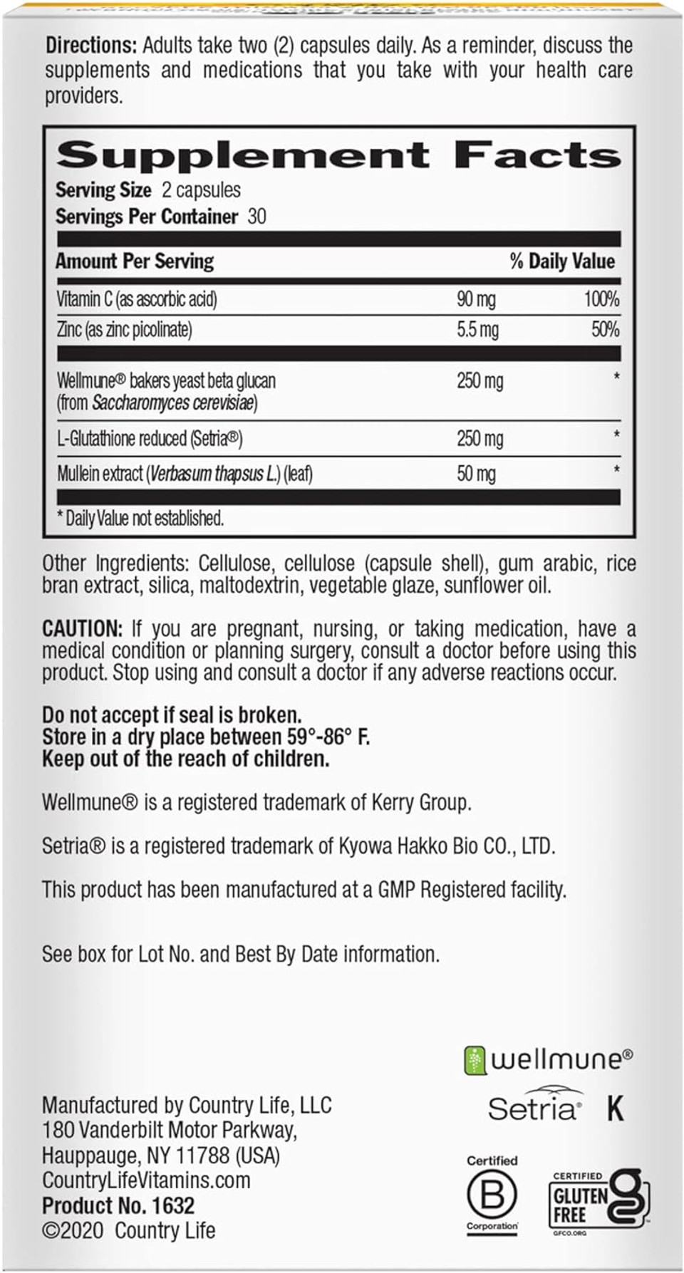 Country Life Lung Defense, Supports Lung And Respiratory Health, 60 Vegan Capsules, Certified Gluten Free, Certified Vegan