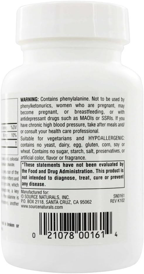 Source Naturals L-Phenylalanine Free Form Essential Amino Acid - 100 Tablets