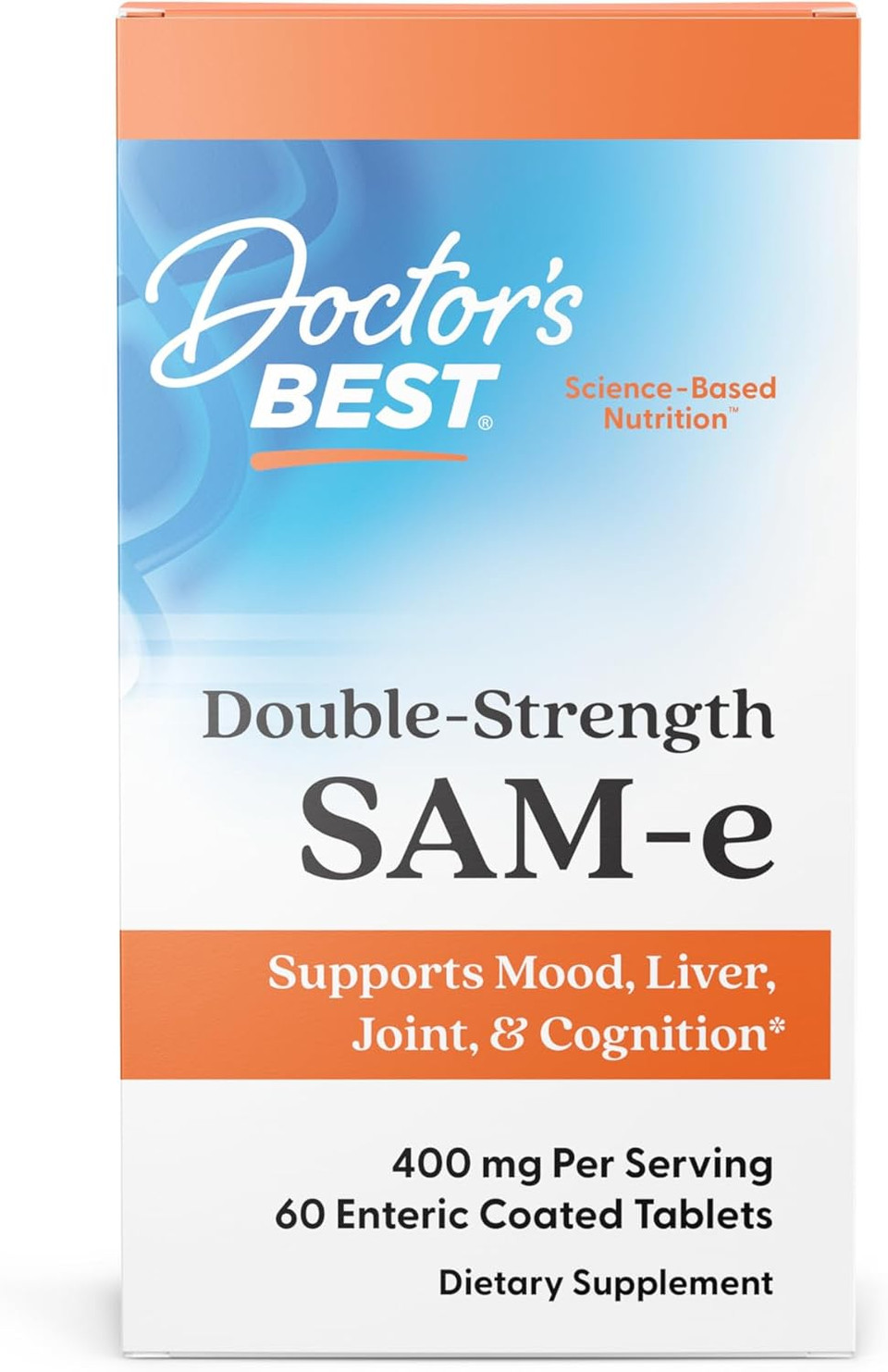 Doctor'S Best Sam-E 400 Mg, Vegan, Gluten Free, Soy Free, Mood And Joint Support, 60 Enteric Coated Tablets