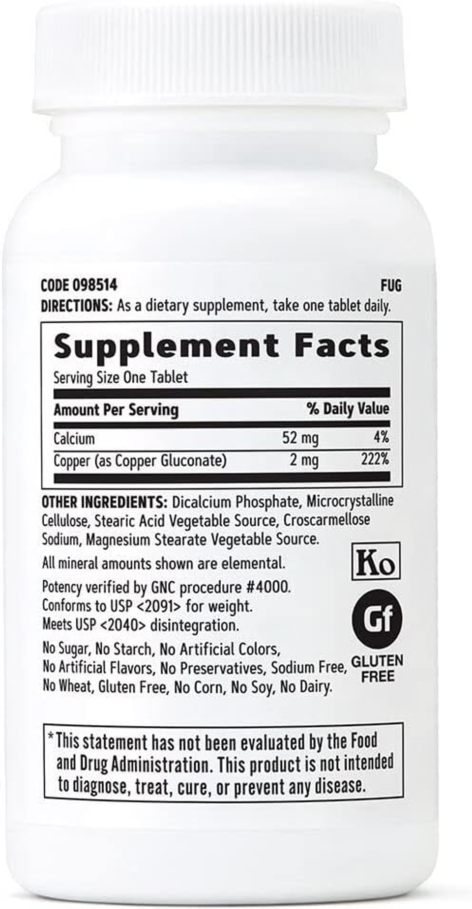 Gnc Copper 2 Mg 100 Vegetarian Tablets