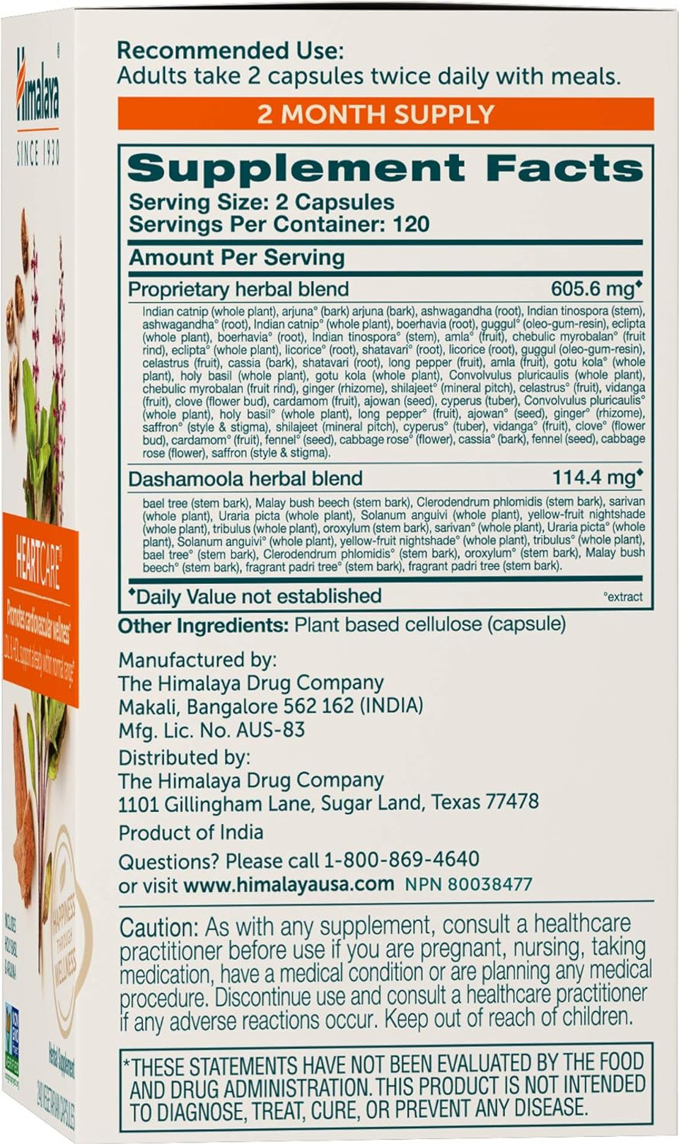 Himalaya Heartcare, Cholesterol And Blood Pressure Supplements For Cardiovascular Wellness And Heart Health, 720Mg, 240 Capsules, 2 Month Supply240 Count (Pack Of 1)