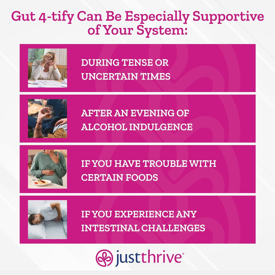 Just Thrive Gut 4-Tify - Gut Health Supplements For Women And Men - Anti Bloat, 90 Vegetable Capsules