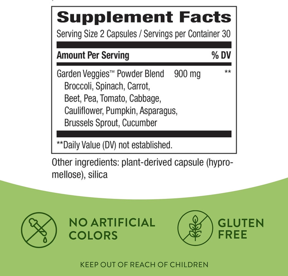 Nature'S Way Daily Garden Veggies, Veggie Powder Blend, 900Mg Per 2-Capsule Serving, 60 Capsules