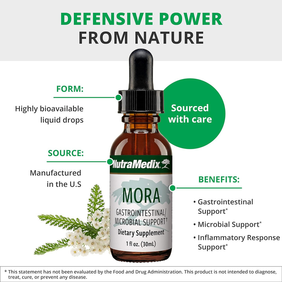 Nutramedix Mora Yarrow Extract - Yarrow Herb, Blackberry Leaves And Capirona Bark Extract For Digestive Health, Gut Support & Healthy Inflammatory Response (1Oz / 60Ml)