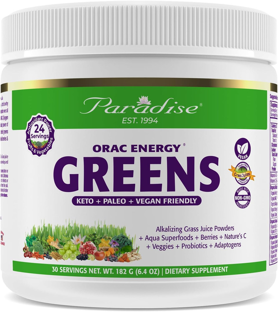 Paradise Herbs Orac Energy Greens Powder, Organic Alkalizing Grass Juice Powder, Gluten Free, Non Gmo, Vegan, 6.4 Ounces, 30 Servings30 Servings (Pack Of 1)