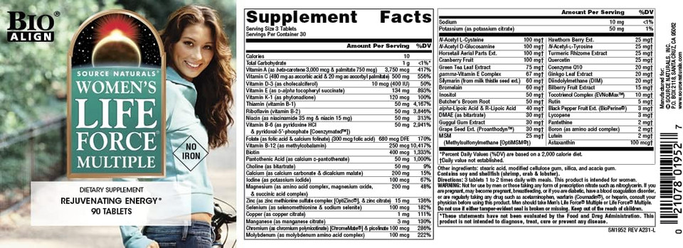 Source Naturals Women'S Life Force Multiple Iron Free - Daily Complete Multivitamin 13 Essential Vitamins, Antioxidants, Herbs, Nutrients & Minerals - Enhanced Energy & Immune Boost - 90 Tablets90 Count (Pack Of 1)