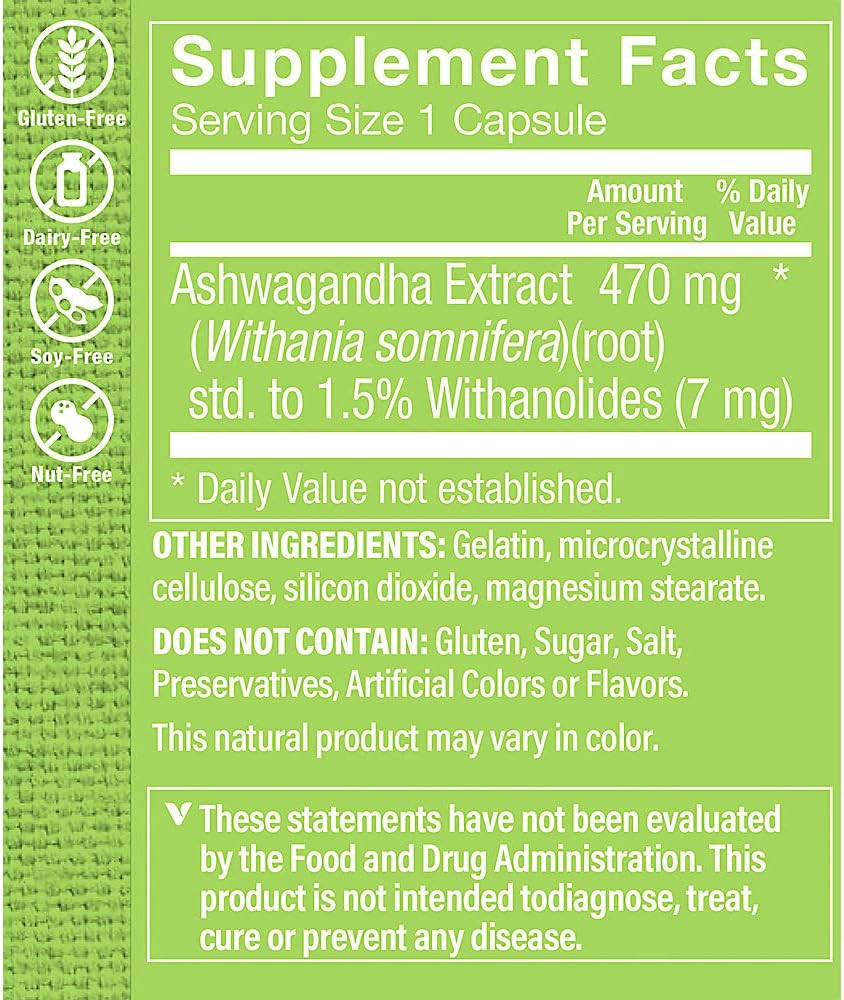 The Vitamin Shoppe Ashwagandha Extract 470Mg Herbal Supplement That Provides Energy Vitality, Helps With Stress Management (60 Capsules)