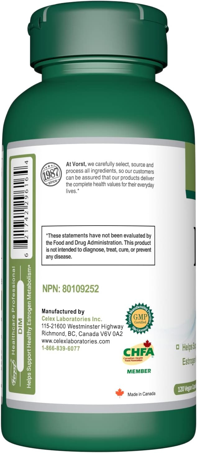 Vorst Dim Supplement 200Mg (Diindolylmethane) 120 Vegan Capsules | Helps Support Healthy Estrogen Metabolism