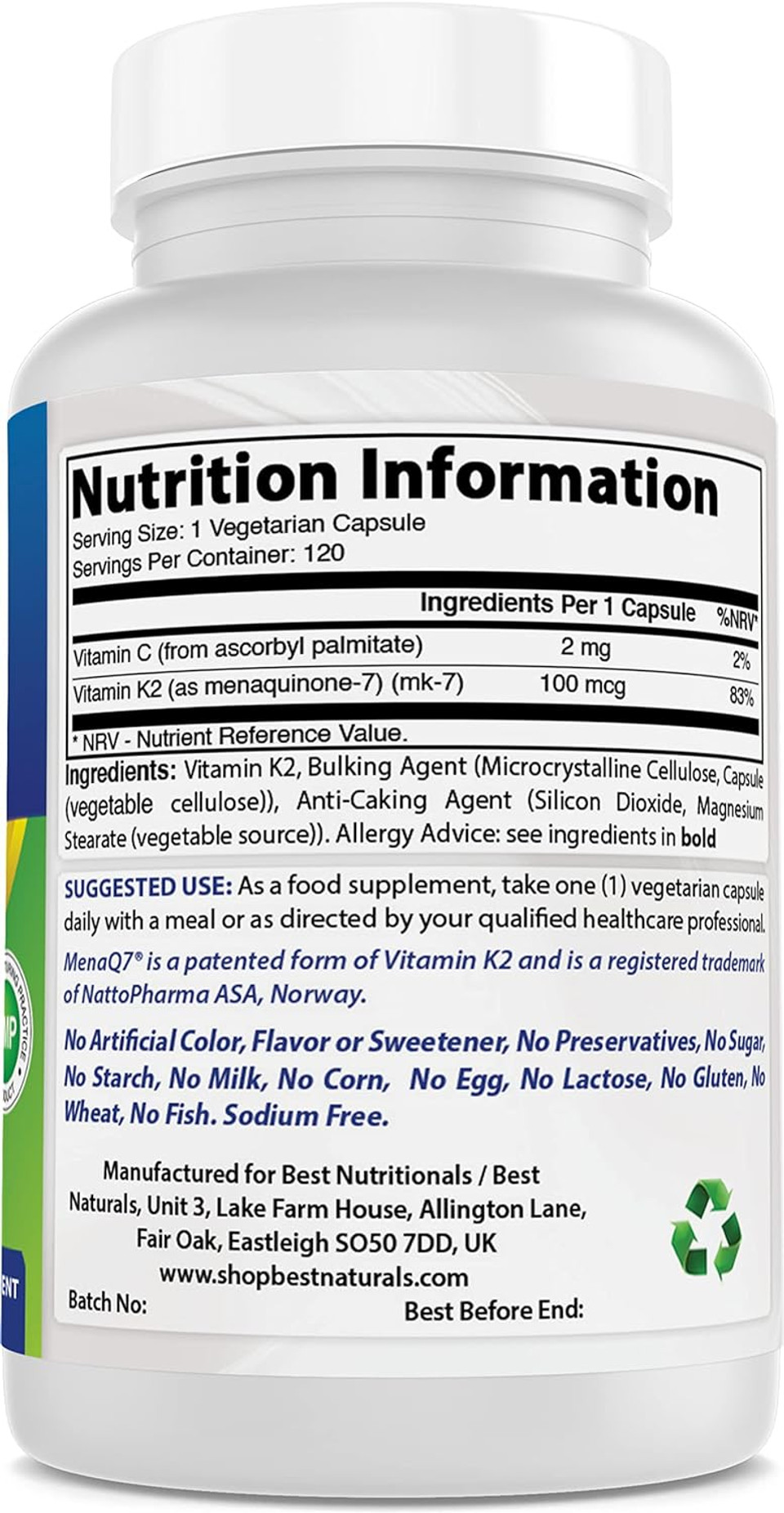 Best Naturals Mk-7 Vitamin K2 100 Mcg 120 Vcaps