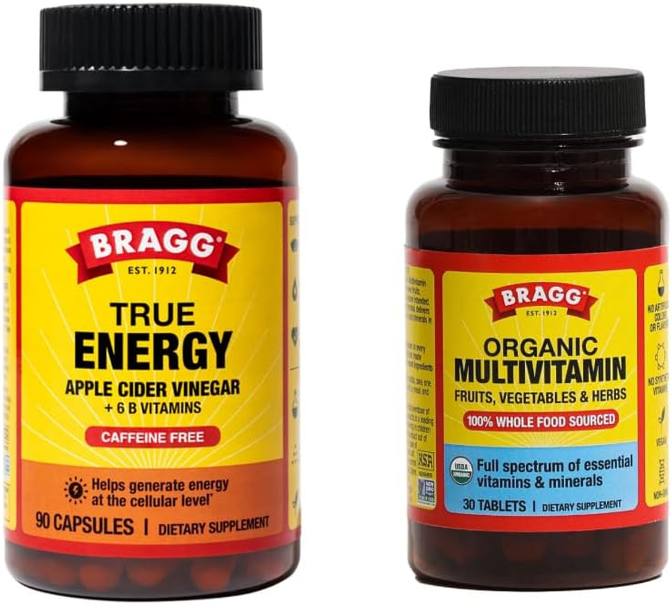 Bragg True Energy Apple Cider Vinegar Capsules & Whole Food Multivitamin Tablets - 6 B Vitamins  Caffeine Free - 750Mg Of Acetic Acid  Non-Gmo