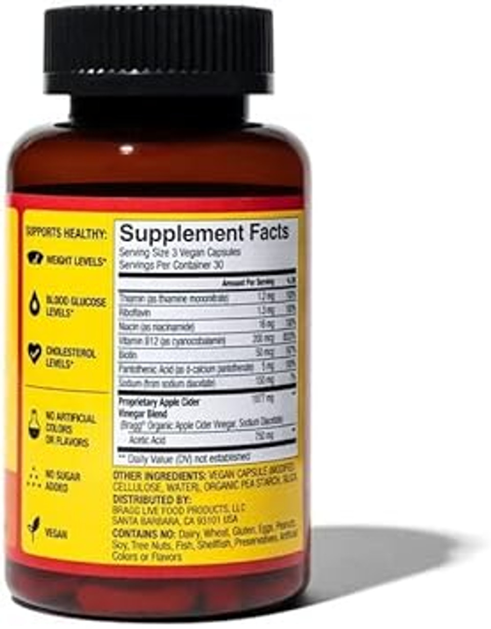 Bragg True Energy Apple Cider Vinegar Capsules & Whole Food Multivitamin Tablets - 6 B Vitamins  Caffeine Free - 750Mg Of Acetic Acid  Non-Gmo
