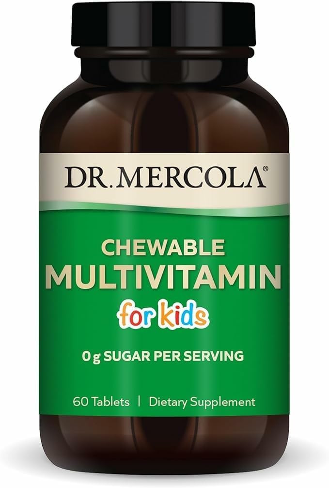 Dr. Mercola Chewable Multivitamin For Kids, 30 Servings (60 Tablets), 0G Sugar Per Serving, Natural Orange Flavor, Dietary Supplement, Supports Overall Health, Non-Gmo