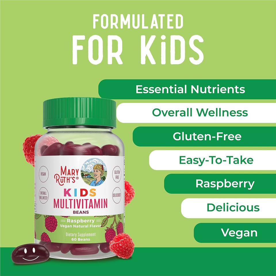 Maryruth'S Multivitamin Multimineral Vita-Beans For Kids | Vegan Chewable Vitamins For Ages 4+ | Immune Support | Bone Health | Raspberry Flavor | 60 Count
