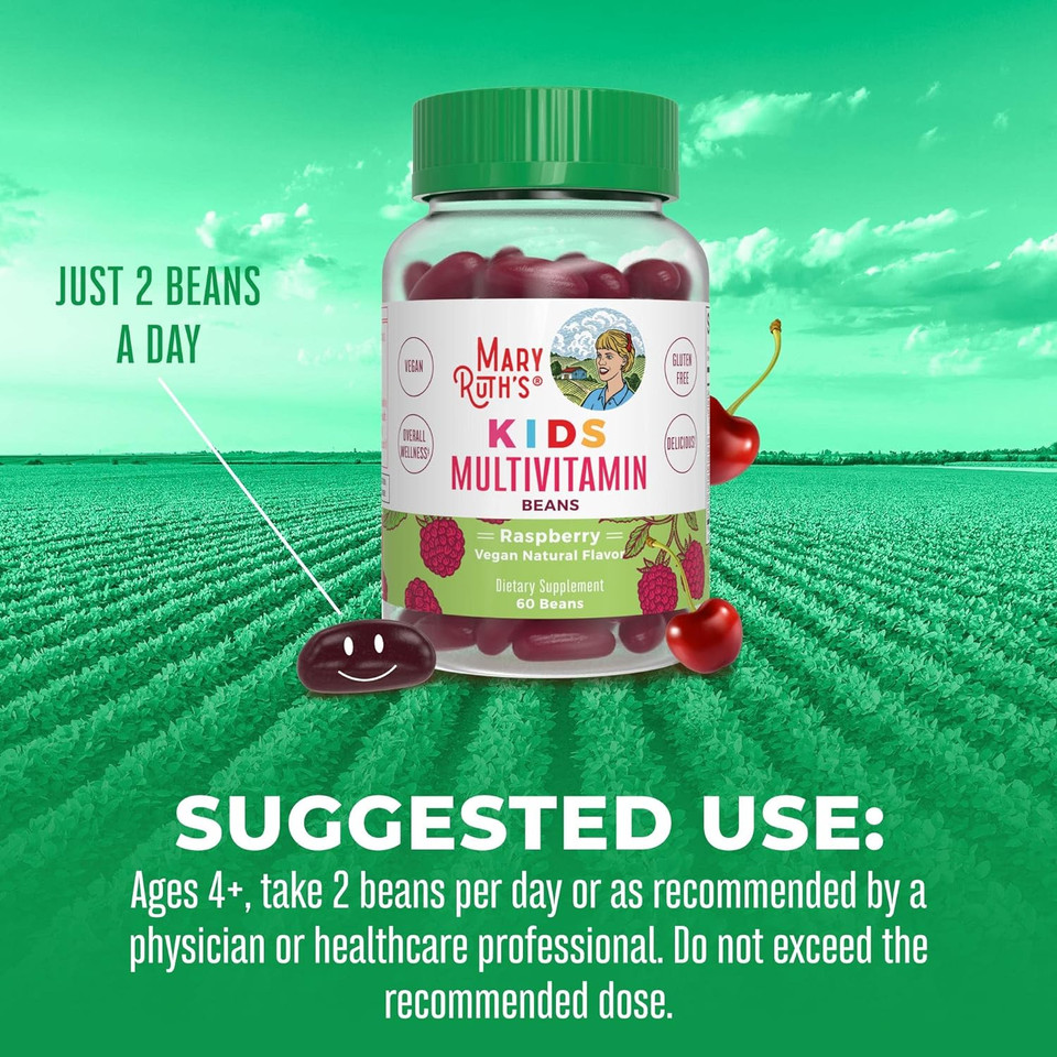 Maryruth'S Multivitamin Multimineral Vita-Beans For Kids | Vegan Chewable Vitamins For Ages 4+ | Immune Support | Bone Health | Raspberry Flavor | 60 Count