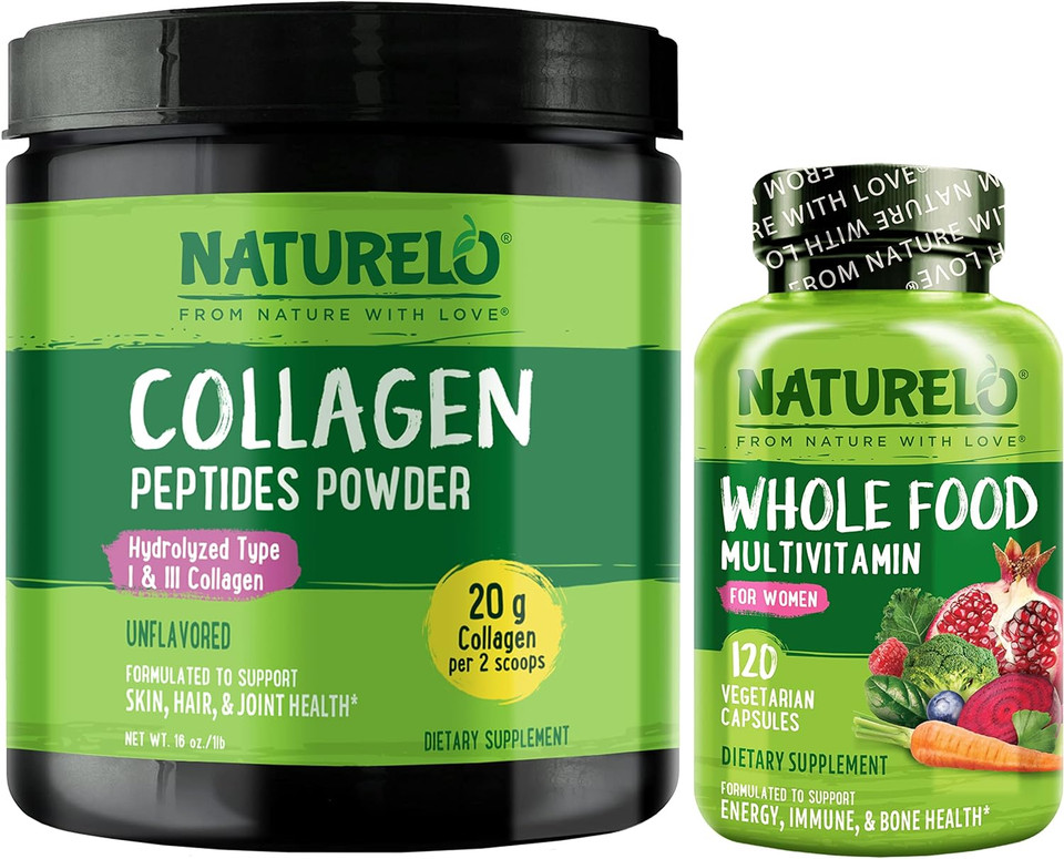 Naturelo Whole Food Women'S Multivitamin, 120 Count Collagen Peptide Powder, 45 Servings