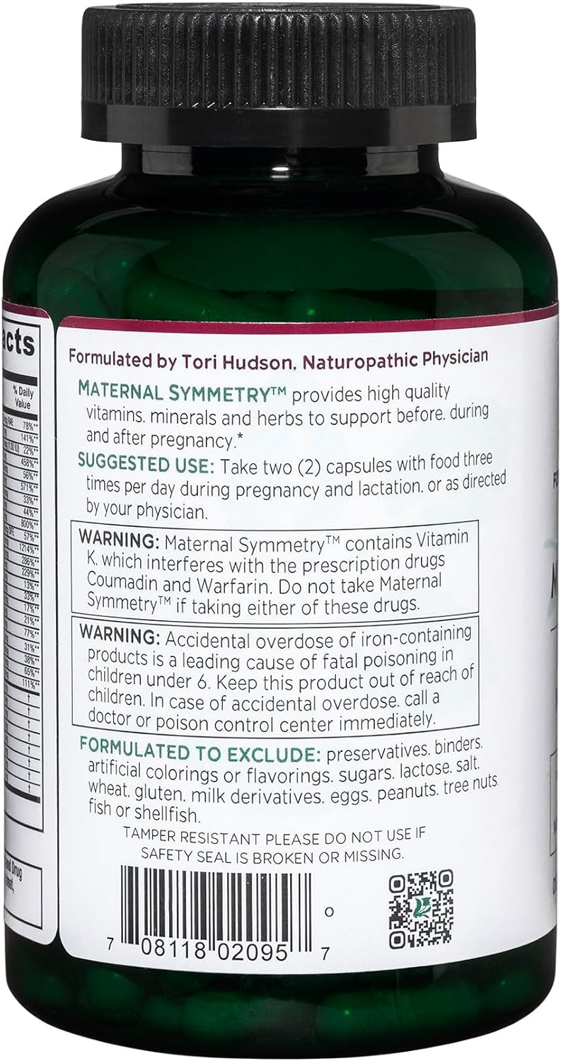 Vitanica Maternal Symmetry, Prenatal And Postnatal Vitamins, Vegan, 180 Capsules