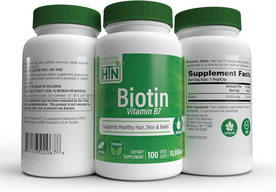 Health Thru Nutrition Biotin 10,000Mcg Vegan | Vitamin B7 | Hair, Skin, Nail Support & Keratin Production| Non-Gmo, Soy-Free, Gluten-Free, Hypoallergenic (Pack Of 100)