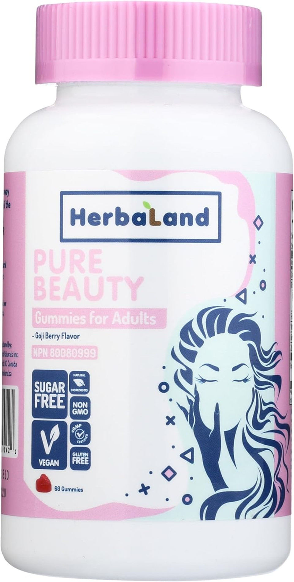 Herbaland Vegan Biotin Beauty Gummies  Contains Biotin, Folate, Vitamin B12, Zinc, Sugar-Free And Gluten-Free, For Healthy Nails, Hair, And Skin  Goji Berry Flavor, 60 Count, Compostable Pouch