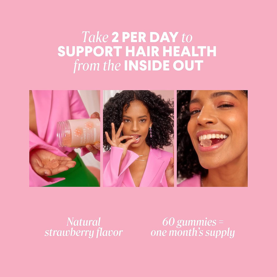 Monday Haircare Hair Gummies For Thicker And Stronger Hair (60 Count) Strawberry Flavored - Biotin, Vitamin C, E, Supplement For Women And Men