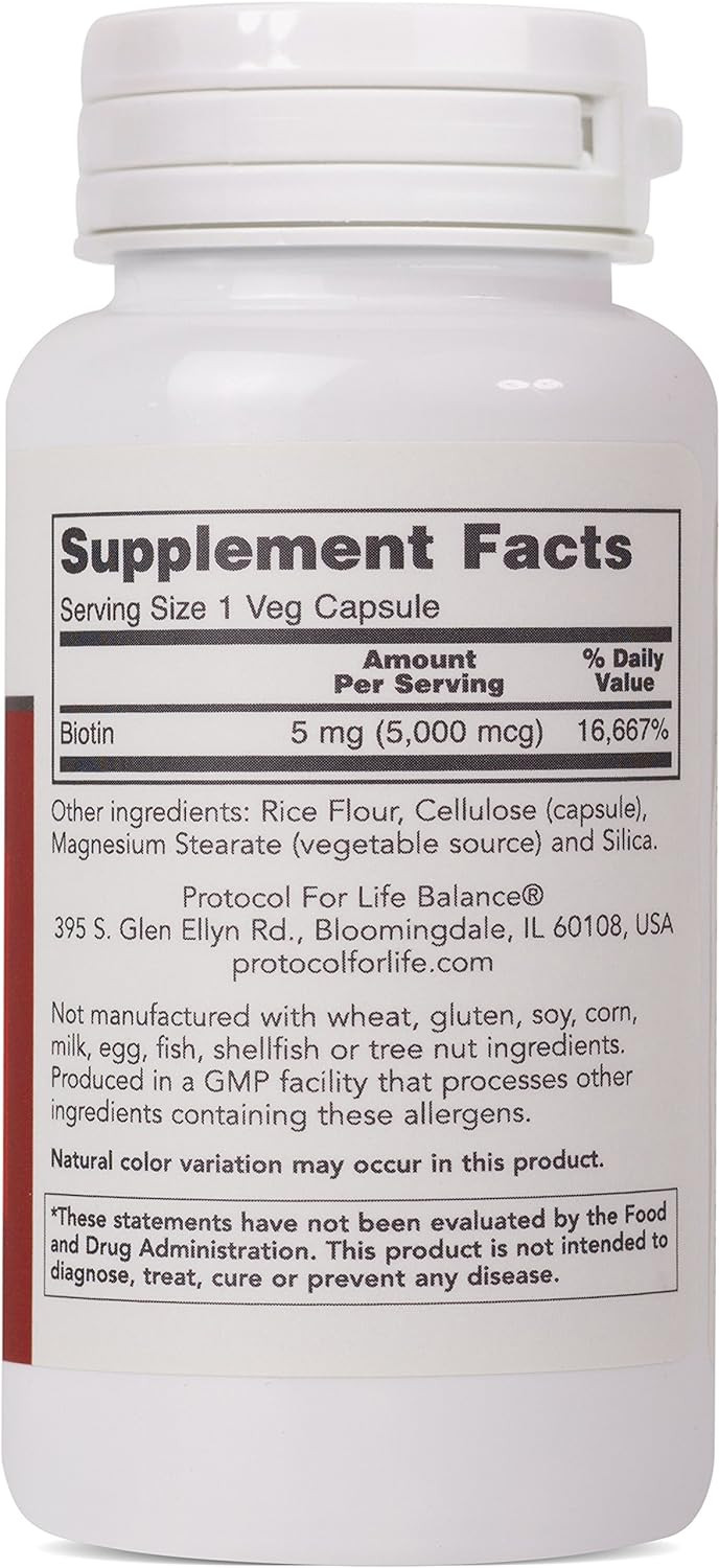 Protocol Biotin 5,000Mcg - Normal Glucose Metabolism - Hair, Skin, And Nails - 90 Veg Caps