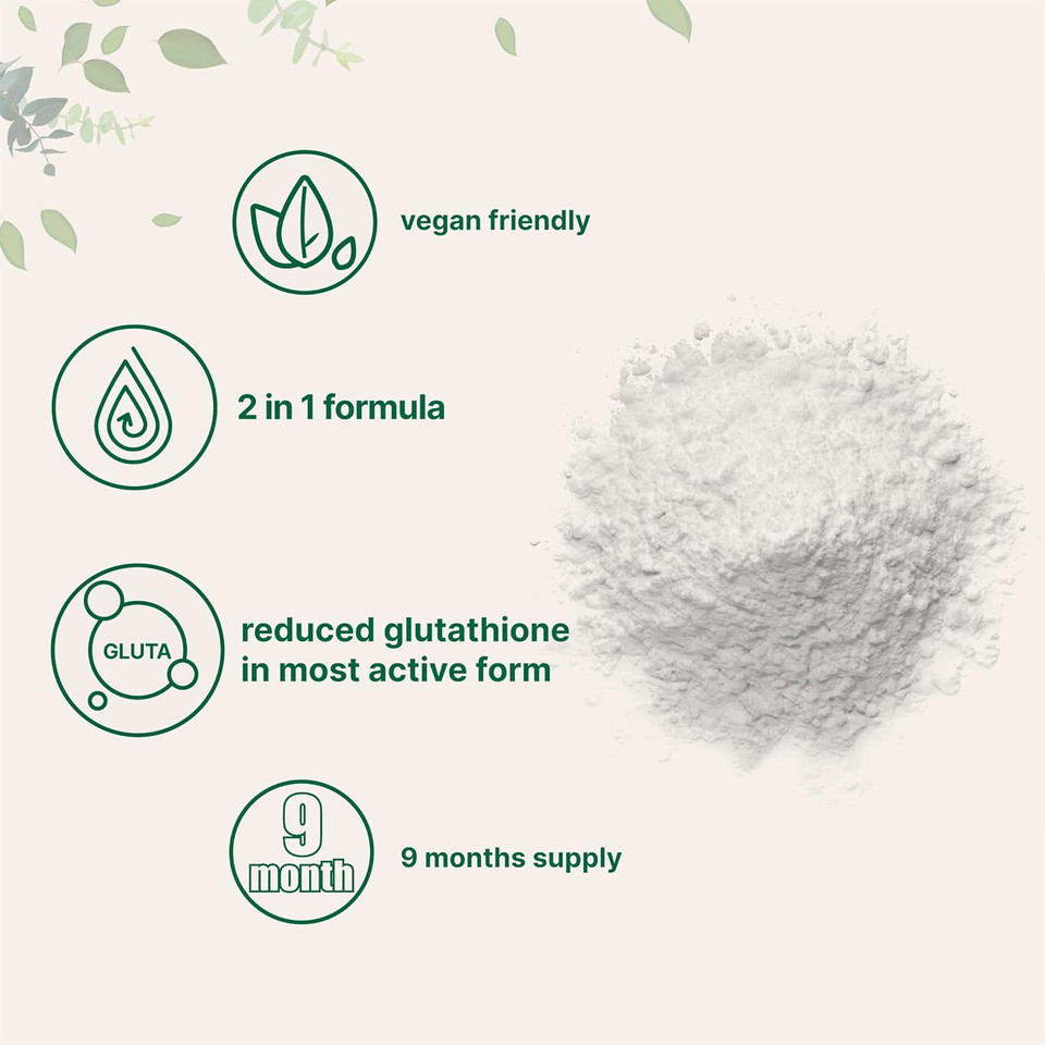 Glutathione Supplement, Pure Glutathione Reduced Powder With Inositol, 5 Ounce (9 Months Supply), 2 In 1 Formula, Powerful Ingredients For Antioxidants, Supports Liver Function, Vegan