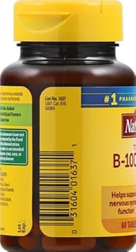 Nature Made Time Release Vitamin B-100 High Potency B Complex, Dietary Supplement For Nervous System Function Support, 60 Time Release Tablets, 60 Day Supply