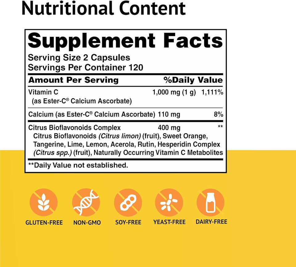 American Health Ester-C With Citrus Bioflavonoids Capsules - Gentle On Stomach, Non-Acidic Vitamin C - Non-Gmo, 500 Mg, 240 Count (Pack Of 1), 120 Servings240 Count (Pack Of 1)