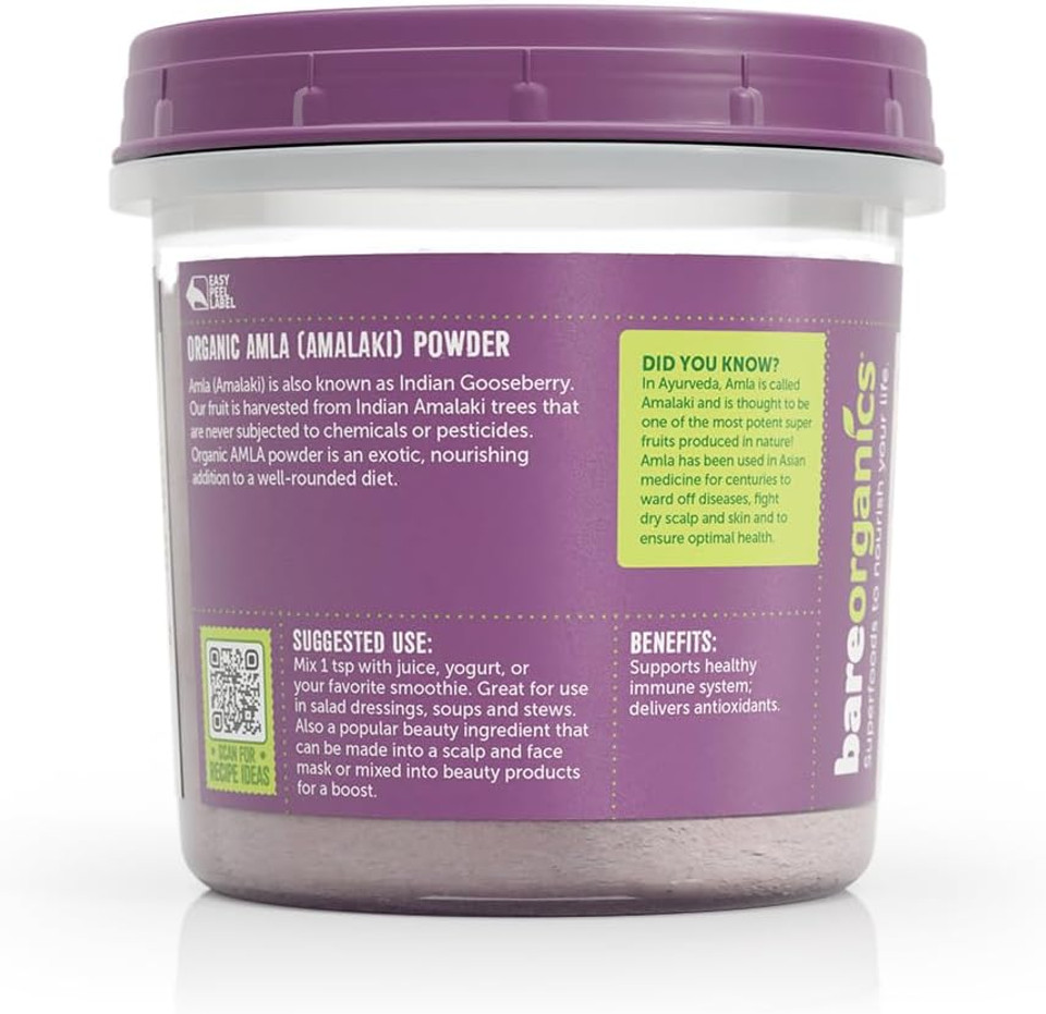 Bareorganics Amla, Indian Gooseberry & Superfood Powder, Dietary Supplement, 8 Oz