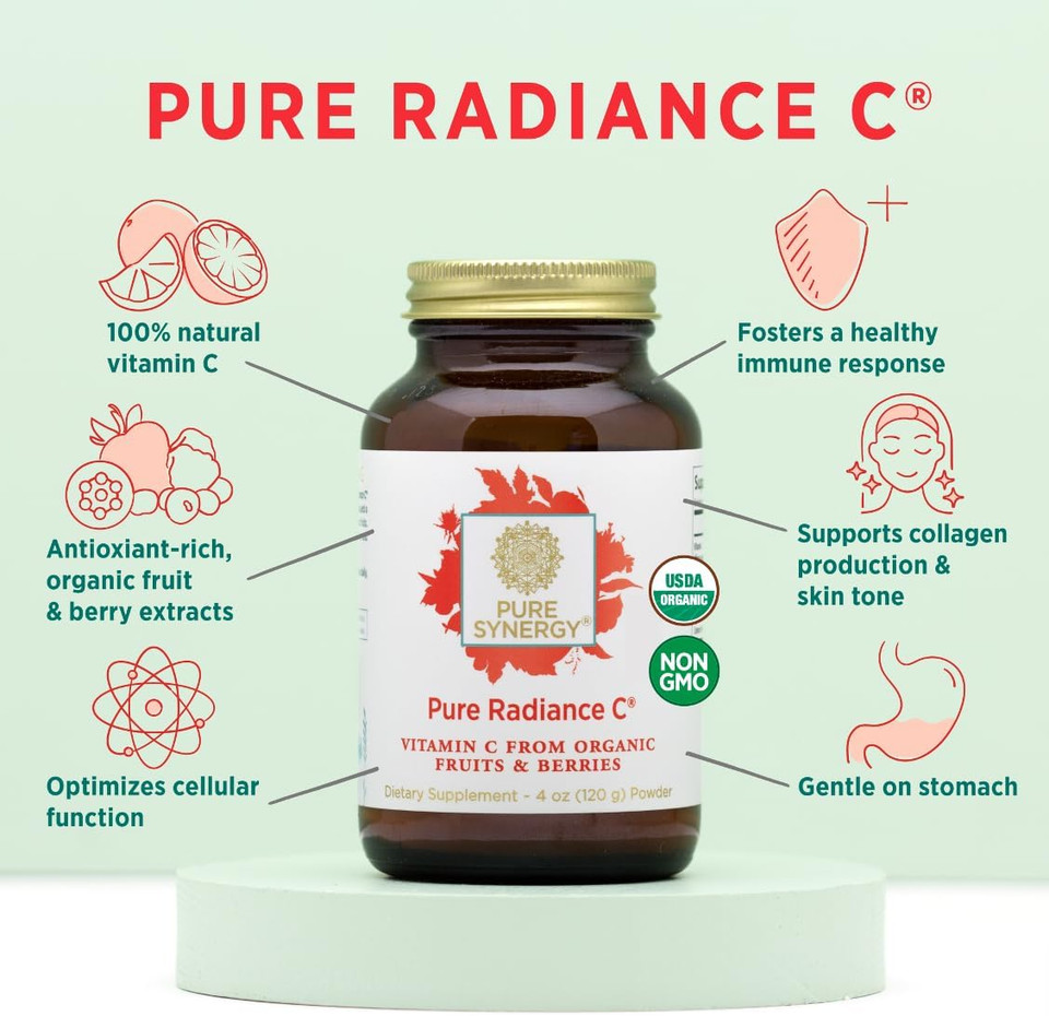 Pure Synergy Pure Radiance C | Organic Vitamin C Powder | 100% Natural, Whole Food, Non-Gmo Supplement With Camu Camu Extract | For Immune And Collagen Support (4 Oz Powder)