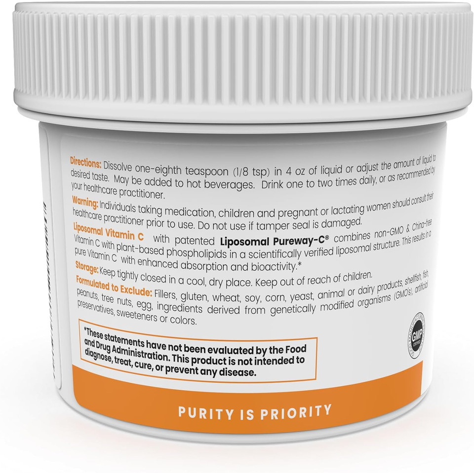 Pure Therapro Rx 100% Liposomal Vitamin C Powder, Patented Pureway Vegan Vitamin C Supplement, Supports Healthy Aging, Immune Function & Collagen Formation, Non-Gmo, Made In The Usa (30G, 60 Servings)1.06 Ounce (Pack Of 1)