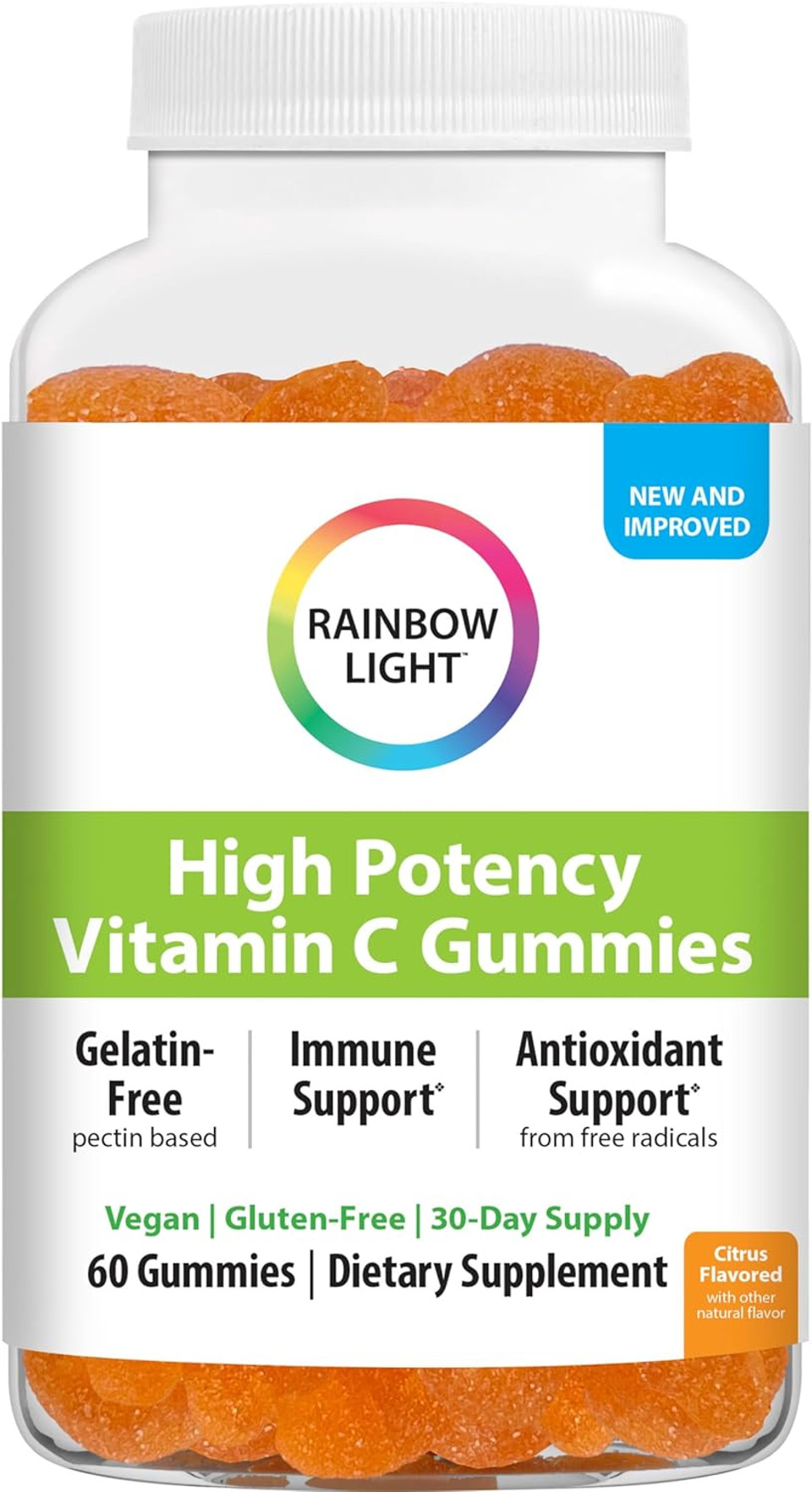 Rainbow Light High-Potency Vitamin C Gummies, Gummy Supplement Provides Antioxidant And Immune Support, With Vitamin C, Vegan And Gluten Free, 60 Count Rainbow Light High-Potency Vitamin C Gummies, Gummy Supplement Provides Antioxidant And Immune Support, With Vitamin C, Vegan And Gluten Free, 60 Count