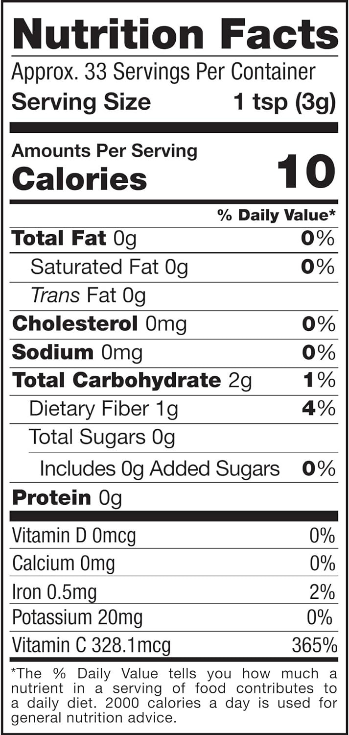Sunfood Camu Camu Powder. Raw, Organic. 100% Pure Camu Camu Super Berry. No Fillers, Additives Or Preservatives. Great For Drinks, Juices, Smoothies. Natural Source Of Vitamin C. 3.5 Oz Bag