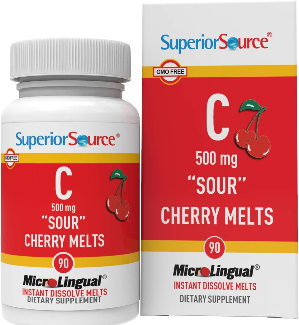 Superior Source Vitamin C 500 Mg Microlignual Tablets - Buffered Vit C Sour Cherry Melts - Immune System Booster, Energy Vitamins - 90 Count