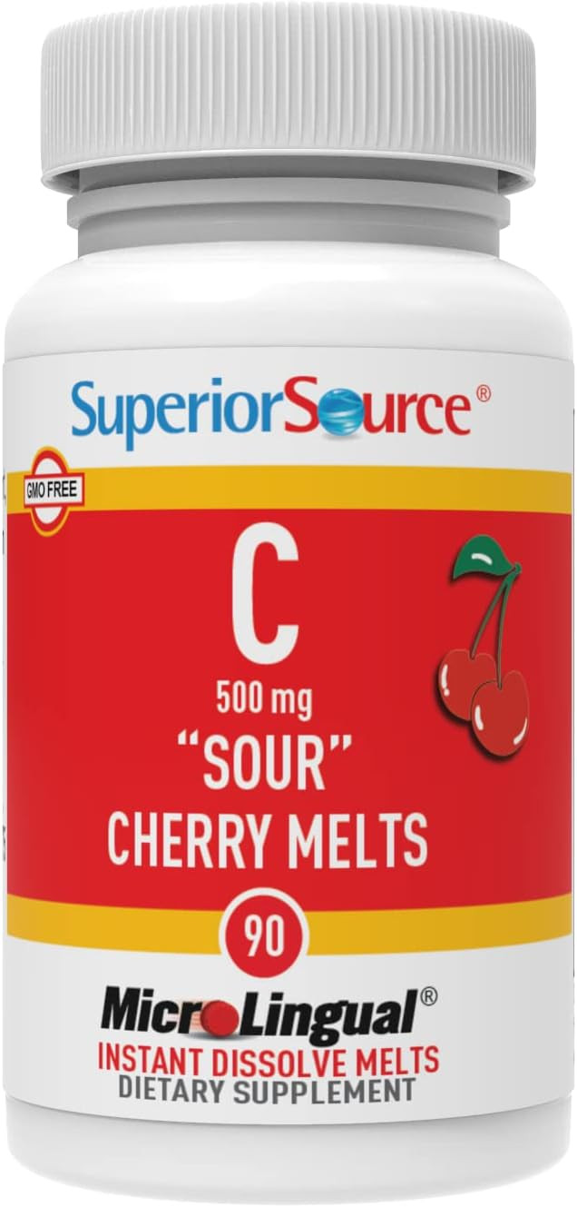 Superior Source Vitamin C 500 Mg Microlignual Tablets - Buffered Vit C Sour Cherry Melts - Immune System Booster, Energy Vitamins - 90 Count