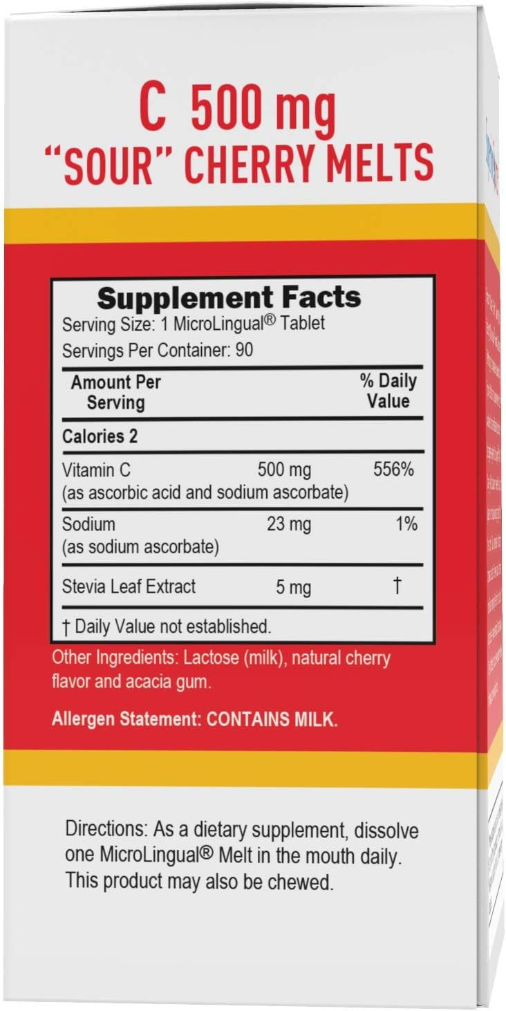 Superior Source Vitamin C 500 Mg Microlignual Tablets - Buffered Vit C Sour Cherry Melts - Immune System Booster, Energy Vitamins - 90 Count