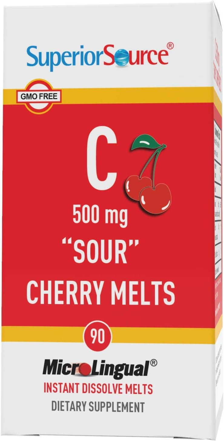 Superior Source Vitamin C 500 Mg Microlignual Tablets - Buffered Vit C Sour Cherry Melts - Immune System Booster, Energy Vitamins - 90 Count