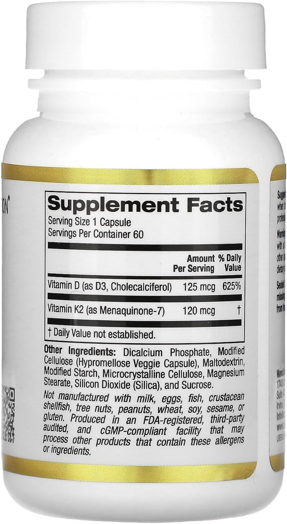 California Gold Nutrition Vitamin D3 + K2, 60 Veggie Capsules60 Count (Pack Of 1)