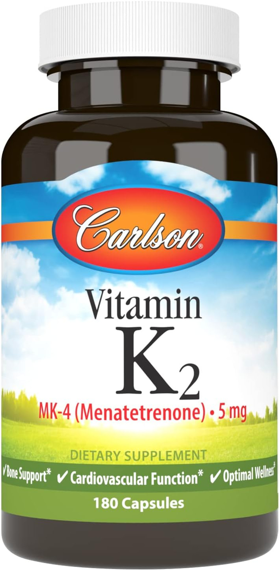 Carlson - Vitamin K2 Mk-4 (Menatetrenone), 5 Mg, Vitamin K Supplement, Bone Support, K2 Vitamin, Soy-Free, Vitamin K-2, 180 Capsules