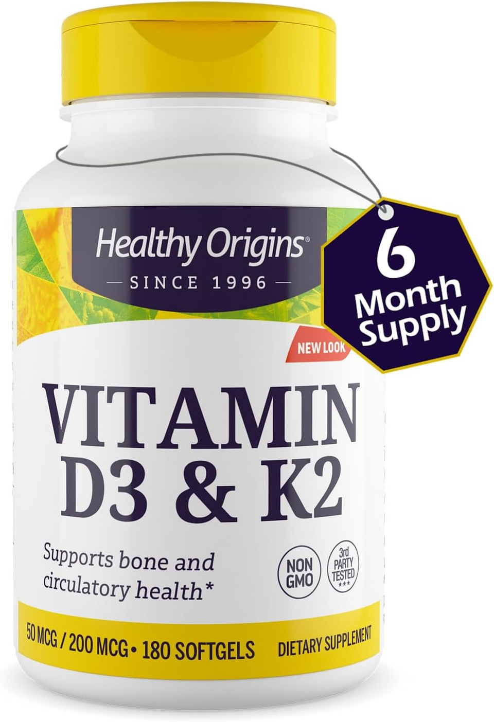 Healthy Origins Vitamin D3 & K2 - Vitamin D3, 50 Mcg - Vitamin K2, 200 Mcg - Easily Absorbable Vitamin D & Vitamin K Supplements - Non-Gmo & Gluten-Free Supplements - 60 Softgels