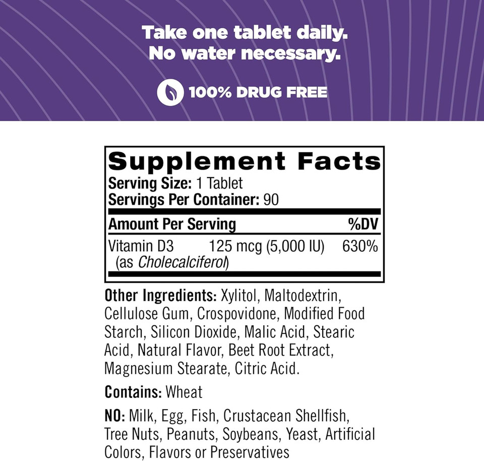 Natrol Vitamin D3 Fast Dissolve 5000 Iu Capsules, Support Your Immune Health, Strawberry, 90 Count90 Count (Pack Of 1)
