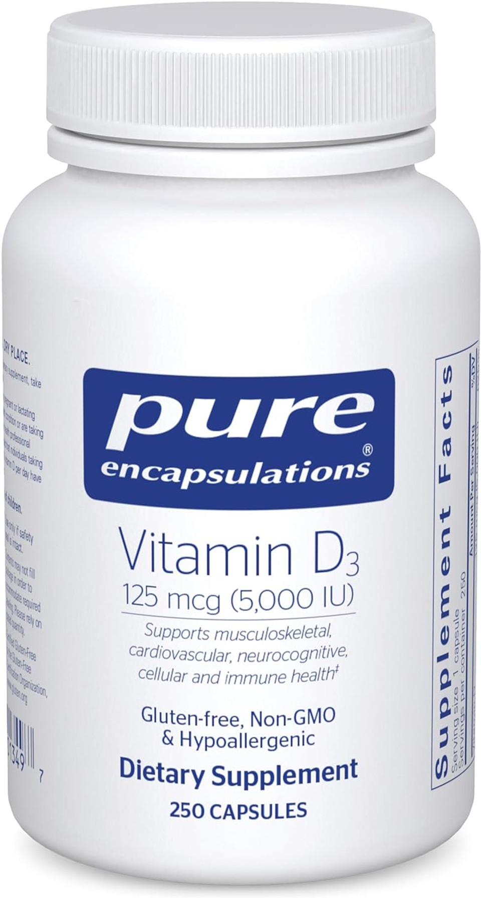 Pure Encapsulations Vitamin D3 125 Mcg (5,000 Iu) - Supplement To Support Bone, Joint, Breast, Heart, Colon, And Immune Health* - With Vitamin D - 250 Capsules250 Count (Pack Of 1)