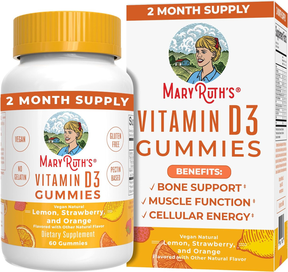 Vitamin D3 Gummies | 2 Month Supply | Vitamin D3 1000 Iu Gummies For Adults & Kids Ages 2+ | For Immune Support | Bones Health Support | Energy Levels | Vegan | Gluten Free | 60 Count