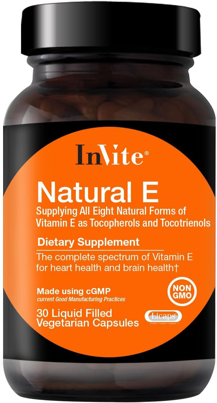 Invite Health Natural E Complex - Supplies All Eight Natural Forms Of Vitamin E - Mixed Tocopherols And Tocotrienols - Powerful Antioxidants For Multiple Health Needs - 30 Vegetarian Capsules