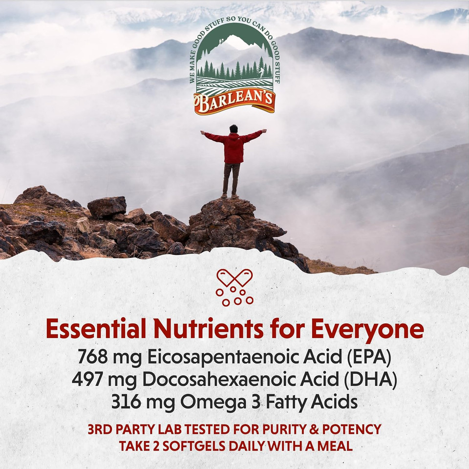 Barlean'S Fish Oil Omega 3 Supplement, Ultra Epa Dha Fatty Acid Softgels For Joint, Brain, & Heart Health Supplements, 1000Mg Orange Flavored Fish Oil Pills, 60 Count