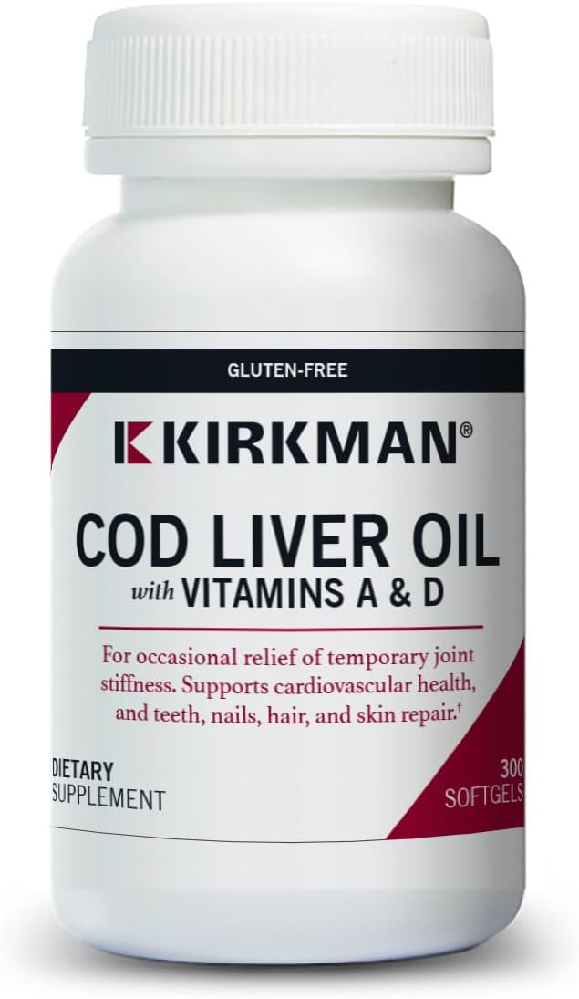 Kirkman - Cod Liver Oil With Vitamin A & D - 300 Softgels - Essential Fatty Acids - Supports Foundational Health - Hypoallergenic