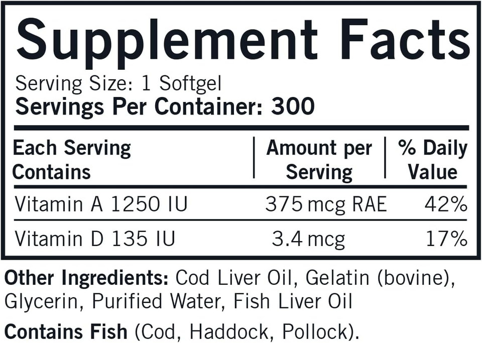 Kirkman - Cod Liver Oil With Vitamin A & D - 300 Softgels - Essential Fatty Acids - Supports Foundational Health - Hypoallergenic