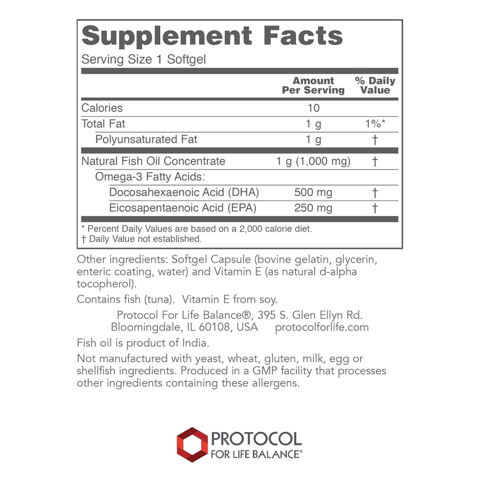 Protocol DHA 500mg - EPA 250mg - Omega-3 Fish Oil - Heart and Brain Booster - 120 Softgels