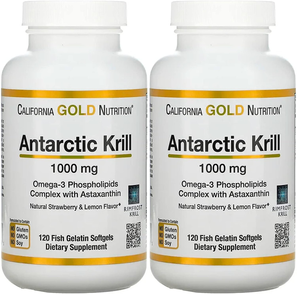 Antarctic Krill Oil, Omega-3 Phospholipids With Naturally Occurring Astaxanthin, Natural Strawberry & Lemon Flavor, Non Gmo, 1,000 Mg, 120 Fish Gelatin Softgels, 2 Pack120 Count (Pack Of 2)