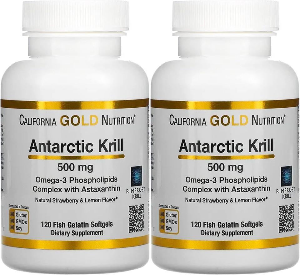Antarctic Krill Oil, Ultra-High Omega-3 With Astaxanthin, Natural Strawberry & Lemon Flavor, Non Gmo, Gluten Free, 500 Mg, 120 Fish Gelatin Softgels, 2 Pack120 Count (Pack Of 2)